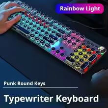 Clavier mécanique rétro punk, 104 touches, interrupteurs bleus/noirs/marrons, rétroéclairage RGB, USB filaire, pour PC et ordinateur portable